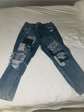 American Eagle Outfitters Distressed Patchwork Blue Jeans